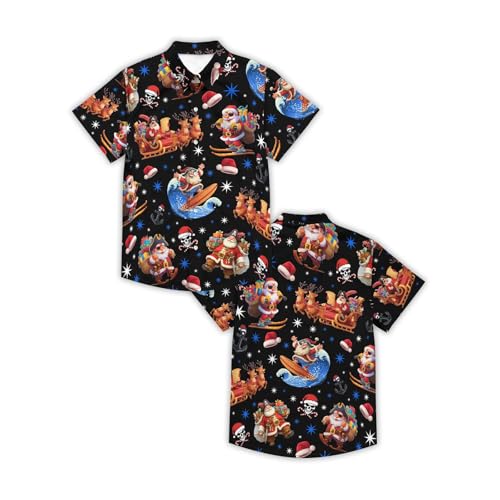 Image of THE PIRATE KING Funny Pirate Hawaiian Shirt Boys Girls Beach Tropical Casual Short Sleeve Button Down Shirt for 5-14 Years