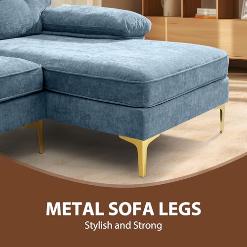 82" Chenille L Shaped Sectional Couches for Living Room, 3 Seater Comfy Modular Sofa with Chaise for Small Spaces,Mid Century Modern,Deep Seat,Light Blue