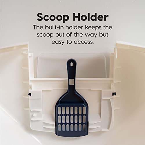 Iris Usa Large Enclosed Corner Cat Litter Box With Front Door Flap And Scoop, Hooded Kitty Litter Tray With Easy Access Lift Top Handle And Buckles For Portability And Privacy, Navy/White #TOP2