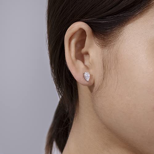 Amazon Collection Platinum-Plated Sterling Silver Infinite Elements Cubic Zirconia Pear-Cut Stud Earrings #TOP3