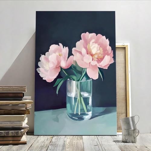 Imprimé floral pivoines roses avec cadre pour chambre élégante