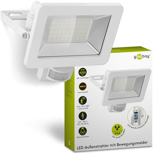 goobay 53884 LED Strahler Bewegungsmelder Außen 50W / PIR Sensor Außenstrahler IP44 / Neutralweißes Licht 4250 lm/LED Scheinwerfer Fluter Wandmontage/Gartenstrahler/Weiß goobay 53884 LED Strahler Bewegungsmelder Außen 50W / PIR Sensor Außenstrahler IP44 / Neutralweißes Licht 4250 lm/LED Scheinwerfer Fluter Wandmontage/Gartenstrahler/Weiß