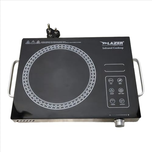 Image of Lazer Imperial Infrared Cooktop, 2200W, Black, with Chrome Plated BBQ Grill, Feather Touch Control, Digital Display