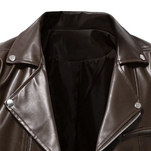 JEsilunmaMY Mens Asymmetric Zip Cropped Leather Jacket Notch Lapel Motorcycle Bomber Jacket Casual Performance Biker Coat3