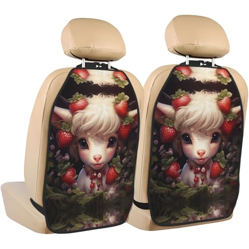 LPLSNWS Baby Cow Strawberry Printed car seat kick pads - 2-pack, seat back protectors with large capacity pockets