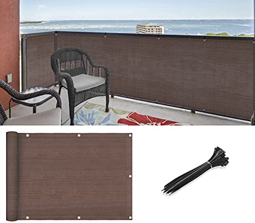 HUOMI 3'x16.4'Balcony Privacy Screen Fence Cover,Apartment Railing Screen Mesh Windscreen UV-Proof-Brown for Patio,Outdoor,Backyard