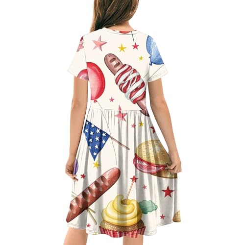 Girls Floral Print Dresses Short Sleeve Casual Boho Sundress Crewneck A Line Swing Vacation Dress 20254