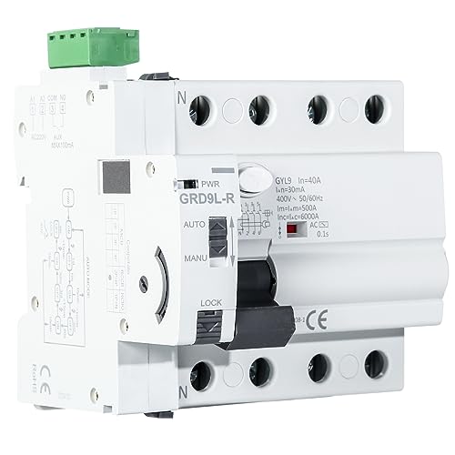 DEWIN Diferencial Auto Rearmable, 4P 40A 30mA Rearmador Automatico Diferencial Interruptor Diferencial Rearme Automatico Diferencial Rearmable Disyuntores RCCB