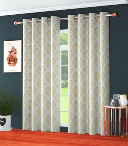 Image of Yarnis Polyester Damas Printed Room Darkening Curtains 6 Feet Long for Door & Windows Living Room, Golden, Parda, Pack of 2