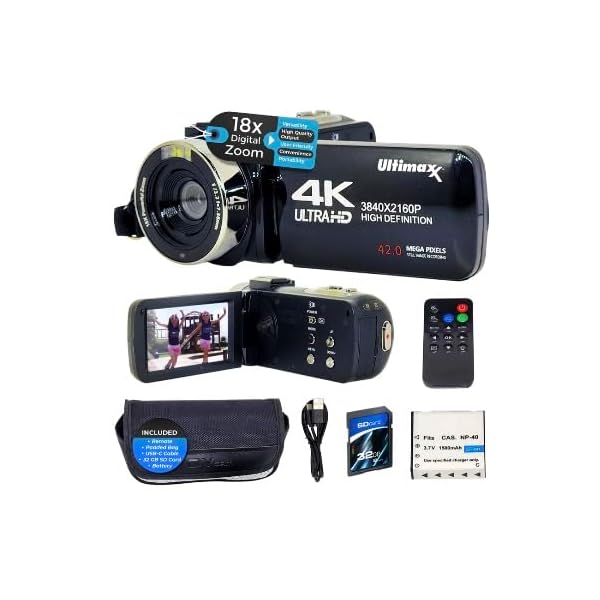 Ultimaxx 4K Camera Camcorder 42MP Video Recorder Camera Support Vlogging YouTube TikTok Digital Camcorder with 3″ LCD Screen,18X Digital Zoom for Adults Kids Teens Beginners