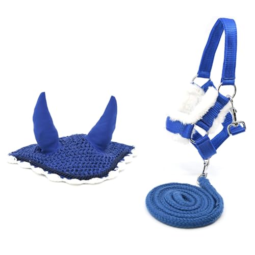 Hobby Horse - Juego de accesorios de cabestro, color azul con cordón y gorro antiinsectos, para actividades de Hobby Horsing.