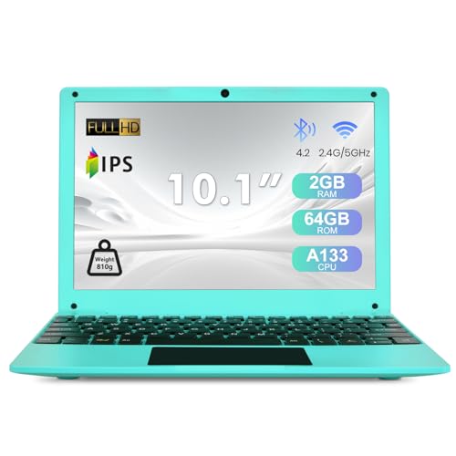 Fwmntu Mini Laptop Computer, 10.1 inch Android 13, 2GB RAM, 64GB Storage, HD IPS Display, 1280x800 Pixel, Portable Netbook with Allwinner A133 CPU Blue