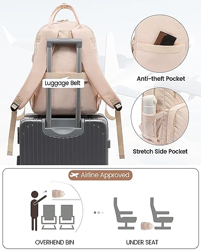 LOVEVOOK Laptop Backpack for Women, Large Capacity Travel Backpack with Luggage Strap, Stylish Women Backpack with USB Port, Waterproof Quilted Work Backpack for College Business 15.6 Inch, Beige - Image 5