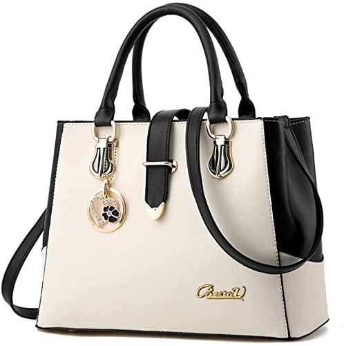 BestoU Bolsos Mujer de Hombro baratos Bandolera tote Hobo Bolso PU Piel negro (Blanco) Cover