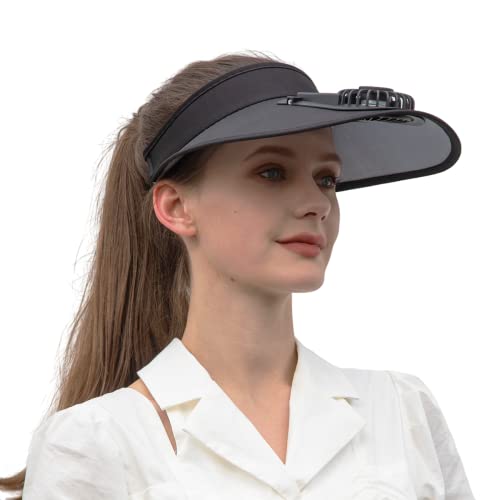 Sun Visor Hats with Fan-Three Speeds-Large Area Sun Protection Adjustable Elastic Buckle Black