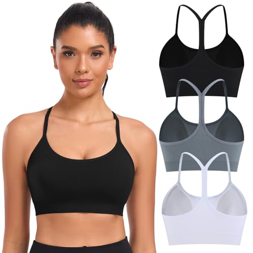 ANGOOL Womens Y Back Sports Bra - Light Support Yoga Bra Removable Pads Thin Straps for Low Impact Workouts