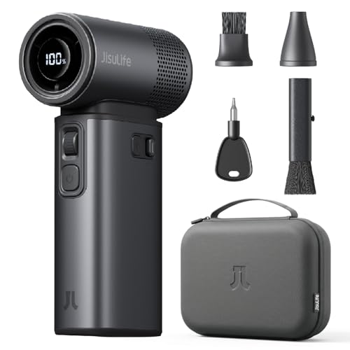 JISULIFE Ventilatore portatile Ultra2 da 9000 mAh, 5 in 1, fino a 25 ore, ventola turbo a 100 velocità, power bank da 18 W, torcia, guscio in metallo, accessori da viaggio per uomini, con custodia