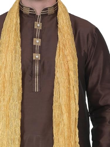 Image of ITOS365 Men's Tunic Art Silk Kurta Pajama and Scarf Suit Set Indian Clothing Wedding Party Dress Gifts Items