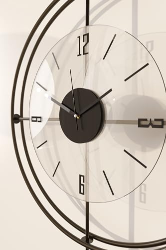 Image of Lavipen Black Wall Clocks for Living Room, 50cm Large Modern Silent Wall Clock, Gold Clock with No Ticking, Scandinavian Design with Sweep Movement, for Home Decor (Black)