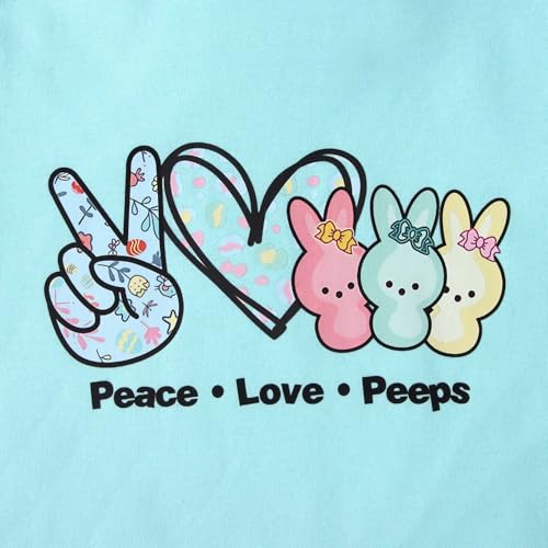 Image of SOFEON Kids Girls Easter Shirt Bunny Peace Love Peeps T-Shirt Cute Funny Rabbit Graphic Tees Short Sleeve Casual Tops