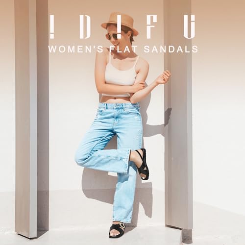 IDIFU Buckle Strappy Flat Sandals for Women Open Square Toe Cross Strap Ankle Strap Slingback Dress Women Ladies Comfortable Dressy Cute Trendy Casual Summer Walking Shoes Sandals2