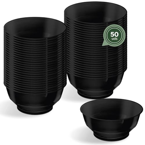 Horeca Collection - 50 Uds Bol Redondo Negro 210 cc - 10 x 4,4 cm - Vasitos Aperitivos Plastico - Vasitos para Postres - Catering - Cuencos - Vasos - Finger Food