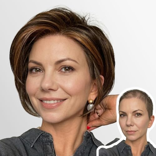 WIGYY Brown Mono Top Bob Wig for White Women 10 Inch Short Straight Synthetic Wig Lace Front Natural Hairline Wig Glueless Lightweight Wig for Daily Wear