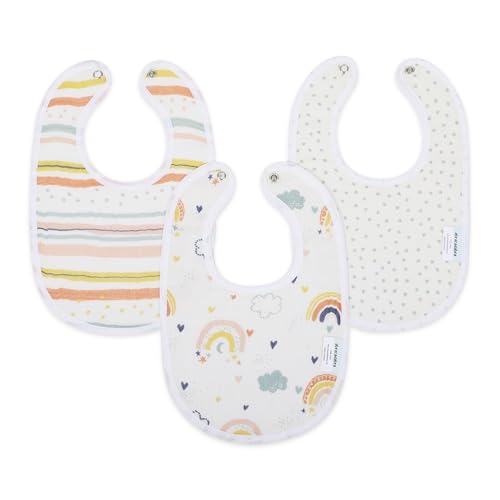 Image of abracadabra Muslin Bibs with Adjustable Snap Button Closure, Super Absorbent, Soft, Comfortable & Lightweight, Set of 3 - Rainbow