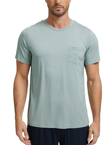 GYS Men's Short Sleeve Shirts Soft Bamboo-derived Viscose Casual Crew Neck Pajama Top