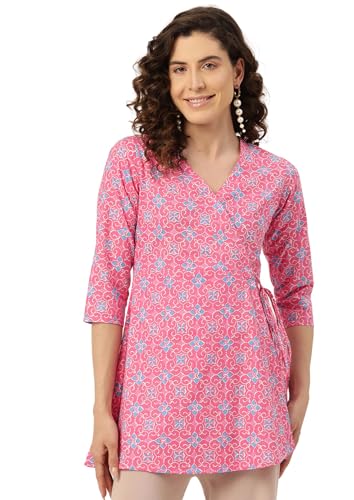 Image of feranoid Floral Print Angrakha 3 Sleeves Flared Kurti