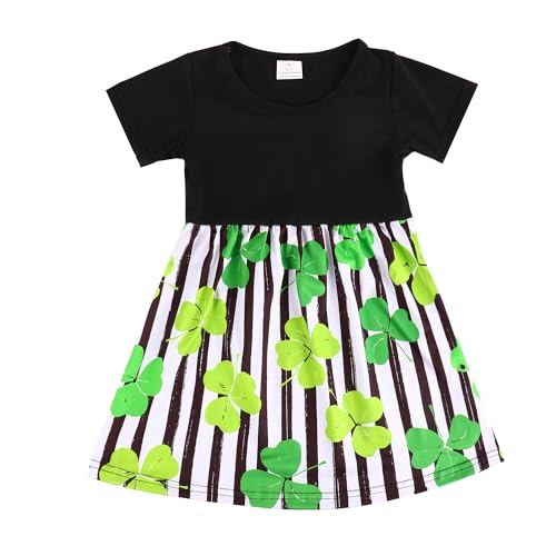 Toddler Girl Dress Green Clover Print Ruffle Bottom Long Sleeve Casual Dress 3-8Y