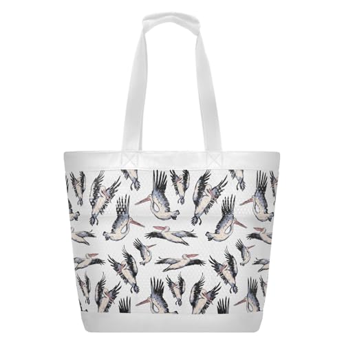 Waterproof Beach Tote Pool Bags Beautiful Pelicans Unisex Gym Tote Carry On Bag With Compartment and Zipper Vacation Essentials