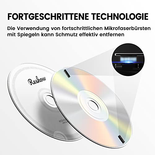 Reshow Laser-Linsen-Disc-Reinigungsset Für CD & DVD-Player, Schonende Reinigung Ohne Kratzer Auf Der Optik - Inklusive Mikrofaser-Tuch, Reinigungs-Disc Und Reinigungslösung