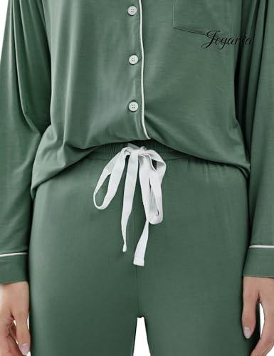 Image of Joyaria Women's Cooling Bamboo Viscose Pajama Set Long Sleeve Button Front | Hot Sleeper Comfort . Cooling Relief . Lightweight Feel for Sleeping & Lounging