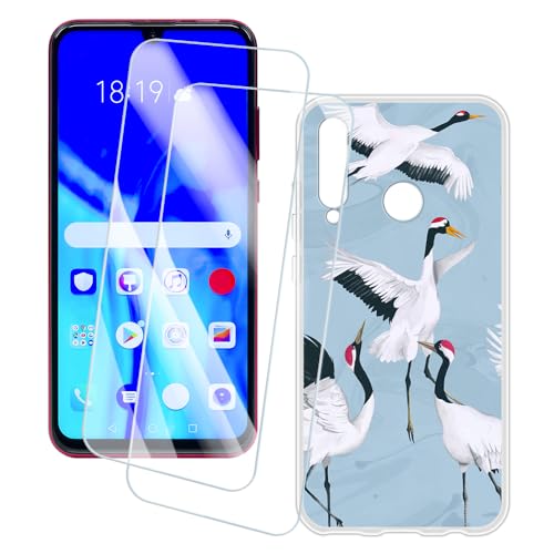 OAGELIM 2 Piezas Protector de Pantalla + Funda Compatible con Huawei Honor 20 Lite (6.21 Pulgada) Funda Impresión Artística Personalizada y Cristal Templado (Grulla)