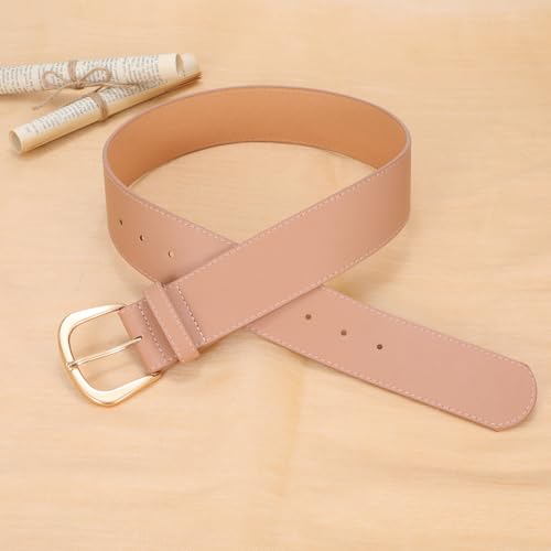 SANSTHS Women Wide Leather Waist Belt for Dresses Fashion Ladies Waistband with Gold Buckle2