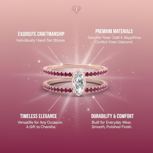 Image of Choose Your Gemstone Marquise Bezel Set Diamond CZ Band Rose Gold Plated Marquise Shape Split Shank Engagement Ring Lightweight Office Wear Everyday Gift Jewelry US Size 4 to 12