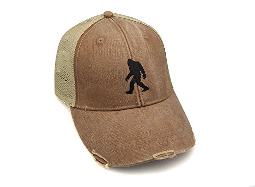 Trucker Hat - Bigfoot Silhouette - Men's Distressed Mesh Backed Hat