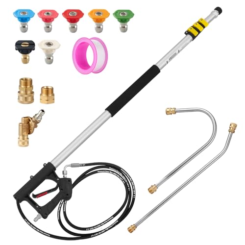 Image of 18 FT Telescoping Pressure Washer Wand with Power Washer Extension Wand, Gutter Cleaner Attachment, 5 Spray Nozzle Tips and 2 Hose Inlet Adapters