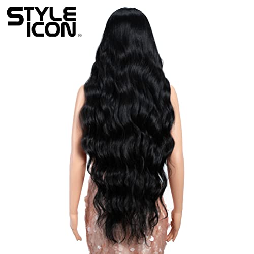 Style Icon 36" Lace Front Wigs Super Long Loose Wave Wig With Baby Hair 130% Density Synthetic Wig (36 Inch, 1B)