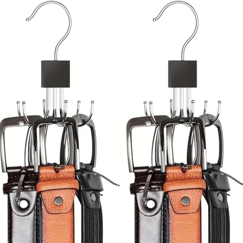 Eoixuqba Soporte para cinturón para Armario, 2 Perchas para Cinturones y Corbatas, Gancho de Metal Giratorio de 360 Grados, Ahorra Espacio para el hogar, Dormitorio, apartamento, Bolso, Chaleco