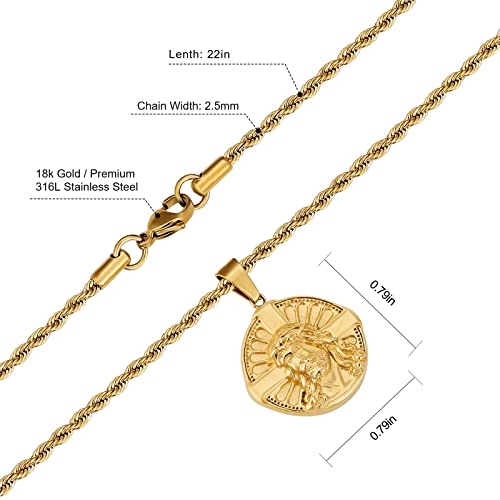 Krkc&Co Coin Pendant Medallion Necklace, Jesus/Cross Circle Gold Vintage Coin Necklace For Men, Him, Boyfriend, 2.5Mm, 22In #TOP3