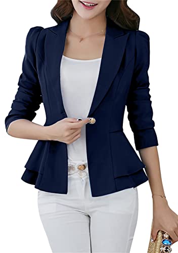 Yming Damen Leichte Langärmlige Blazer Vorne Offene Lässige Revers Blazer Anzugjacke Navy Blau XS