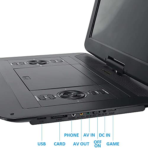 Lettore DVD portatile 22 '' schermo girevole, 8 ore batteria, antiurto, ultima memoria, AV/USB/SD per viaggi e intrattenimento