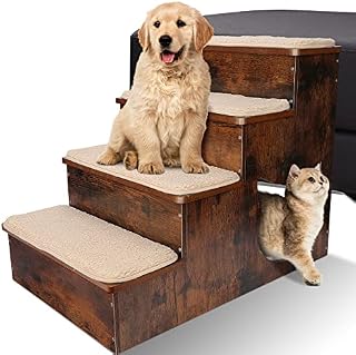 ZNM Dog Steps Wooden, 4 -step Dog Stairs for Bed Sofa, Wood Pet Stairs Cat Ladder with Soft & Washable Mats for Dogs and Cats, Size 60L x 40W x 48H cm