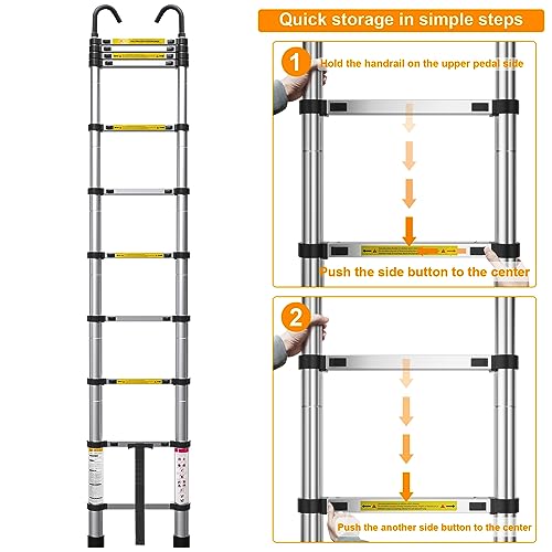 Zenascend ZA-002 10.5Ft Telescoping Ladder, Multi-Purpose Collapsible Ladder With Hook, Aluminum Extension Ladders For Home, Folding Telescoping Ladder For Rv, Attic thumb #6