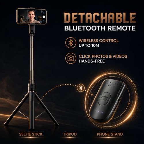 Image of Selfie Stick Tripod 67 Inch Long with Bluetooth Remote & Stable Base - 3-in-1 Multifunctional Design for Selfies, Vlogging, Photo Shoots and Makeup for Phones | 3-in-1 Multifunctional, Foldable Design, Metal Build, Smartphone Compatible, 1 Year Warranty