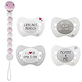 nuk latex schnuller gr 1 - BPA frei , Made in Germany NIP Silikon Beruhigungssauger // Limited Edition // Schnuller Gr.1 0-6 Mo // 4er Set // inkl. 4 Schutzhaube & HEIMESS Holz Schnullerkette Perlen Rosa Weiss