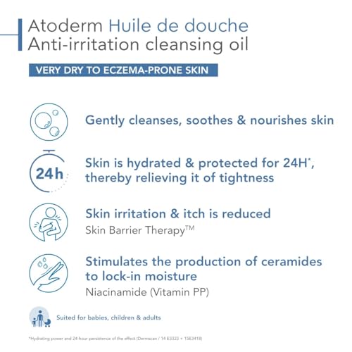 BIODERMA Atoderm Huile de Douche 24h d’Hydratation Confort Immédiat 1 L (Lot de 2)