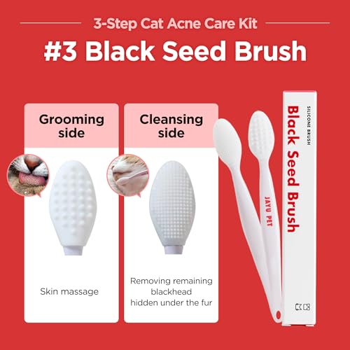 JAYU PET 3-Step Cat Acne Care Kit - Hypoallergenic Cleanser for Feline Acne, Cat Black Chin(1EA) Double-Sided Pads, Cat Acne Chin Wipes(30PCS) Soft Grooming Cat Acne Silicone Brush(1EA)